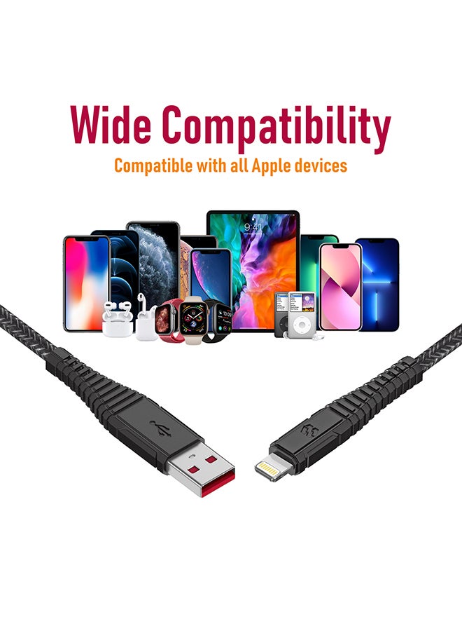 Velox Nylon USB-A To Lightning Fast Charge & Data Sync Braided Cable 3m Black