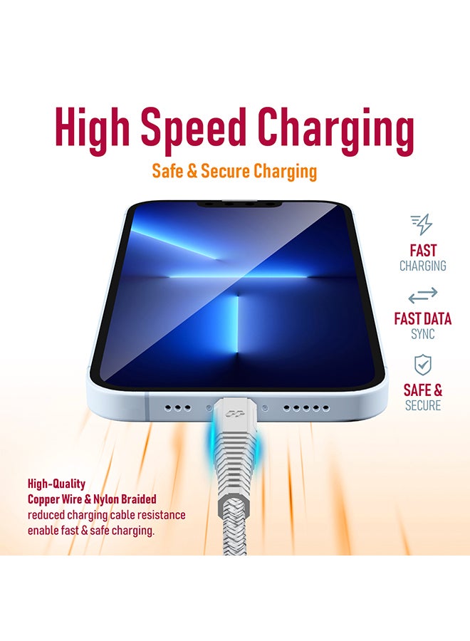 Moxedo - Velox Nylon USB-A To Lightning Fast Charge & Data Sync  Braided Cable 3m White - Image 1