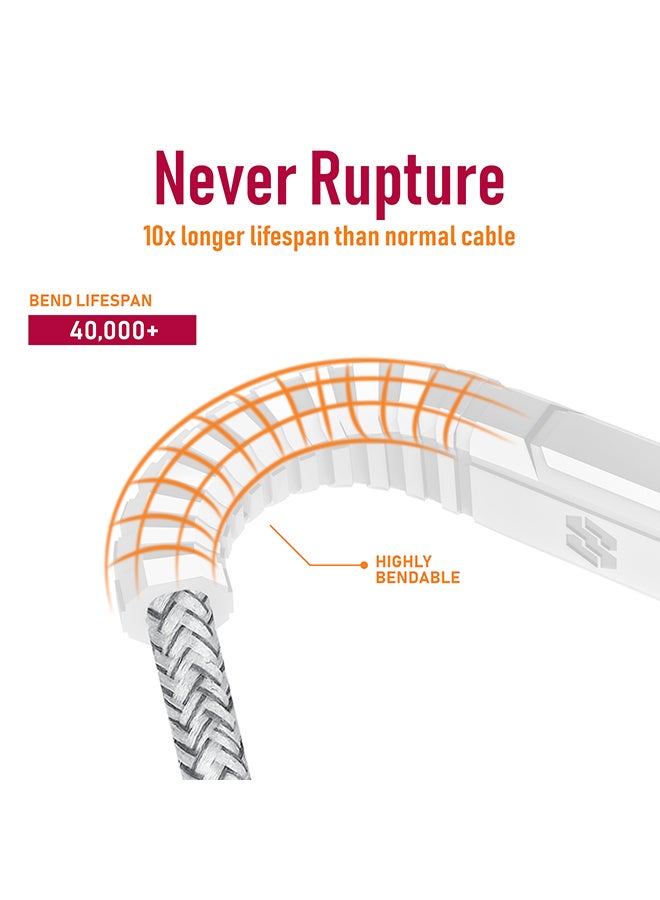 Moxedo - Velox Nylon USB-A To Lightning Fast Charge & Data Sync  Braided Cable 3m White - Image 1