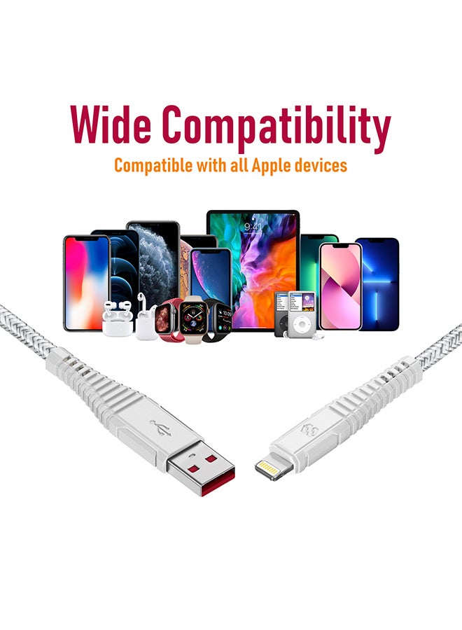 Moxedo - Velox Nylon USB-A To Lightning Fast Charge & Data Sync  Braided Cable 3m White - Image 1