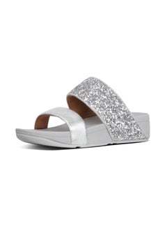 Glitter Slip-On Wedge Sandals Silver