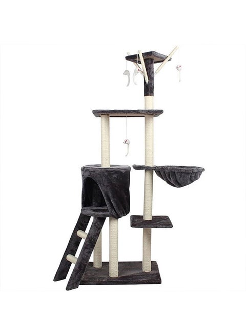 Multi-Layer Cat Tree House With Hanging Kitten Toy Black/White 50x35x138cm