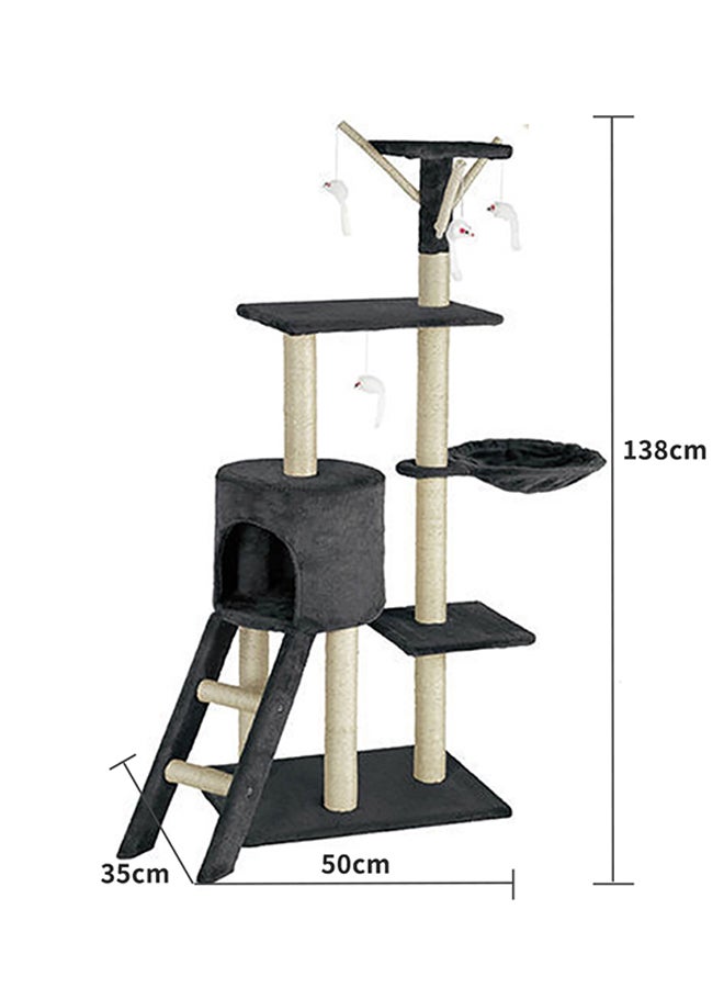 Multi-Layer Cat Tree House With Hanging Kitten Toy Black/White 50x35x138cm - v1636195710/N51279464A_7