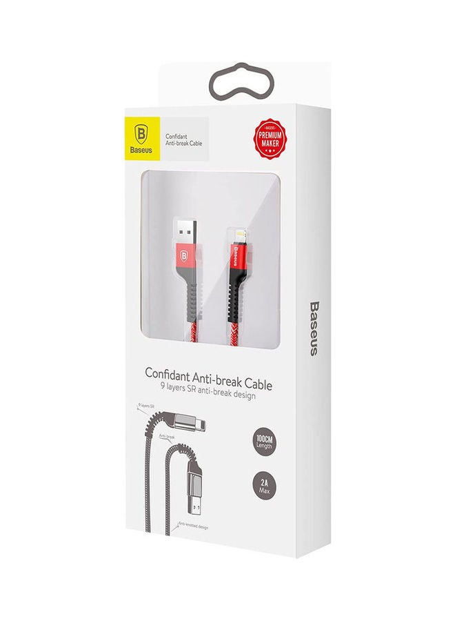 بيسوس كابل USB 2A بطول متر مضاد للكسر لأجهزة الأيفون أحمر/أسود/فضي - Image 4