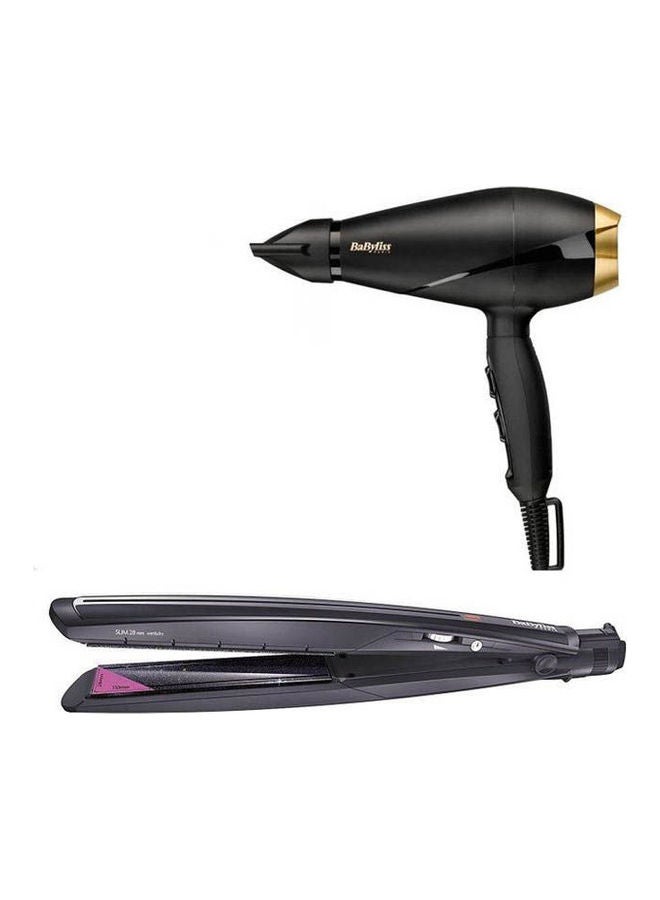 BaByliss Hair Dryer Power Pro E Protect With Slim Hair Straightener Black/Gold - Image 1