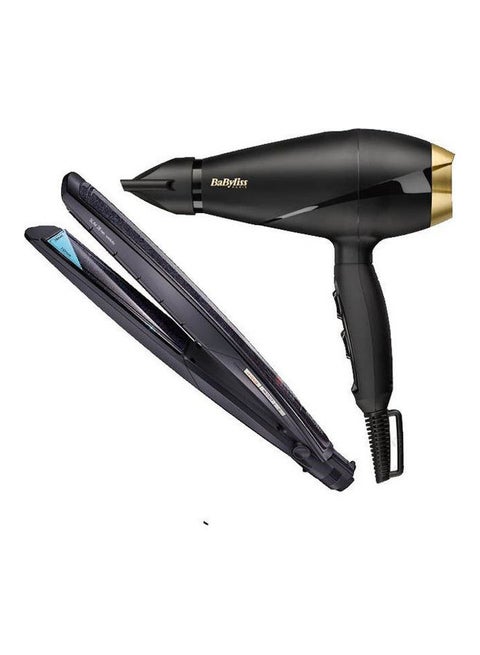 Hair Dryer Power With  Intense Protect Slim Hair Straightener - 235 Celsius - Wet And Dry Black/Gold