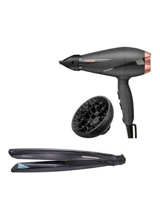 BaByliss Pro Professional Hair Dryer  Ac Motor With  Intense Protect Slim Hair Straightener - 235 Celsius - Wet And Dry Black - Image 1