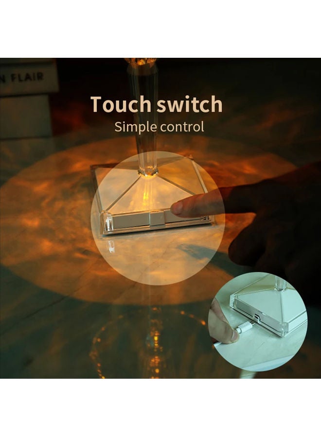 عربست مصباح طاولة LED من الأكريليك بتصميم ماسي يعمل باللمس ومزود بمنفذ USB للشحن أبيض 26x15سم - Image 4