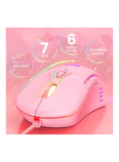 onikuma CW902 Wired Computer/Laptop Gaming RGB Glowing Mouse Pink  - Image 2