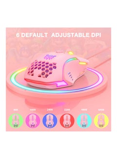 onikuma CW902 Wired Computer/Laptop Gaming RGB Glowing Mouse Pink  - Image 3