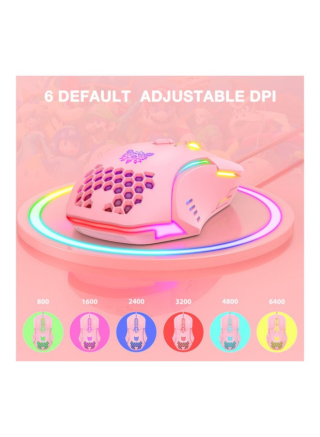 onikuma - CW902 Wired Computer/Laptop Gaming RGB Glowing Mouse Pink - Image 1