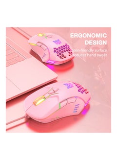 onikuma CW902 Wired Computer/Laptop Gaming RGB Glowing Mouse Pink  - Image 5