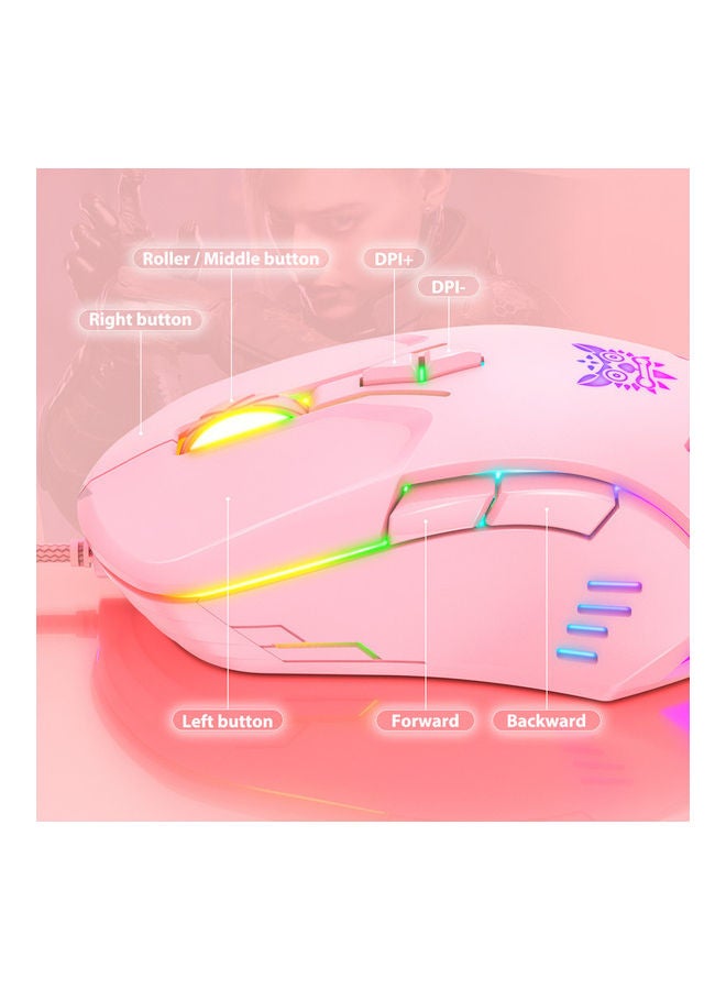onikuma - CW902 Wired Computer/Laptop Gaming RGB Glowing Mouse Pink - Image 1