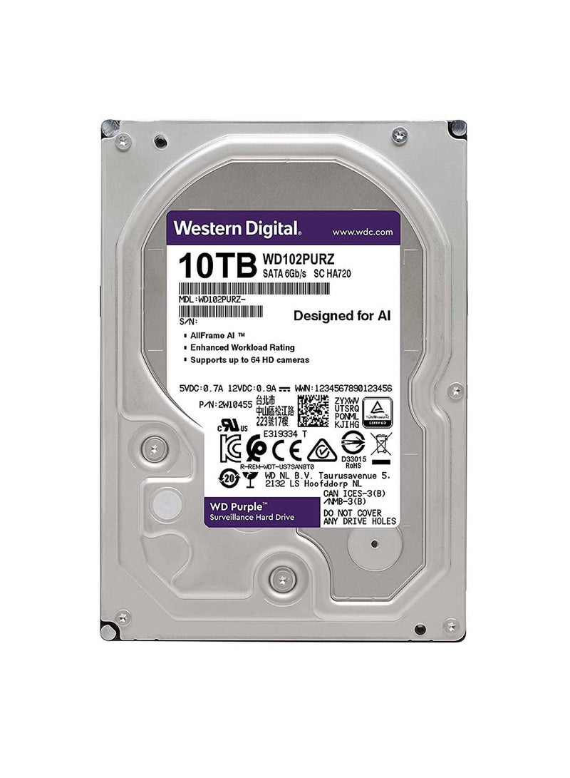 WD WD101PURZ 10TB 7200 RPM 256MB Cache SATA 6.0Gb/s 3.5" Internal Hard Drive Purple  - Image 2
