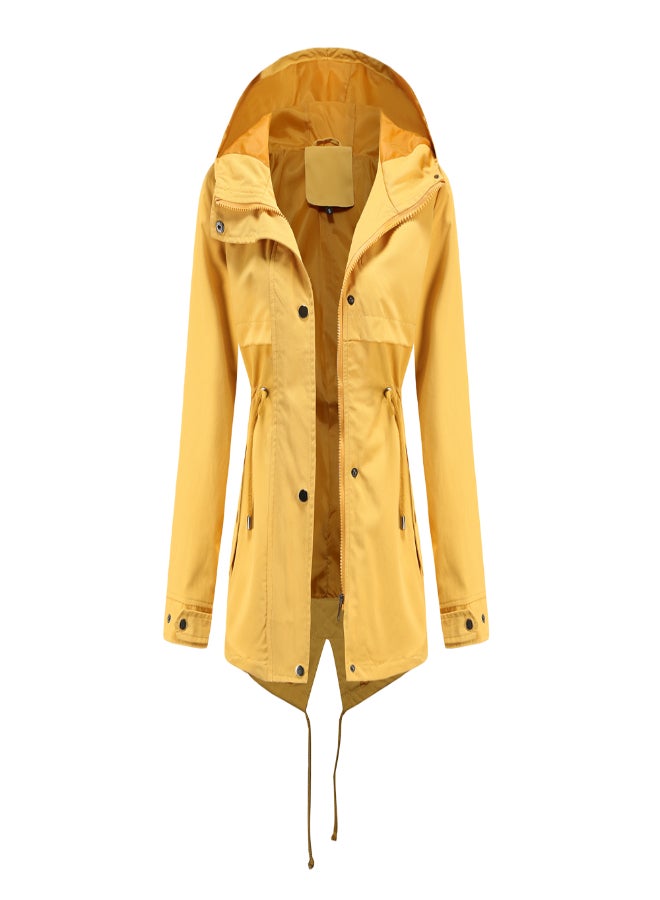 Waist Closed Hooded Coat Yellow - Image 1