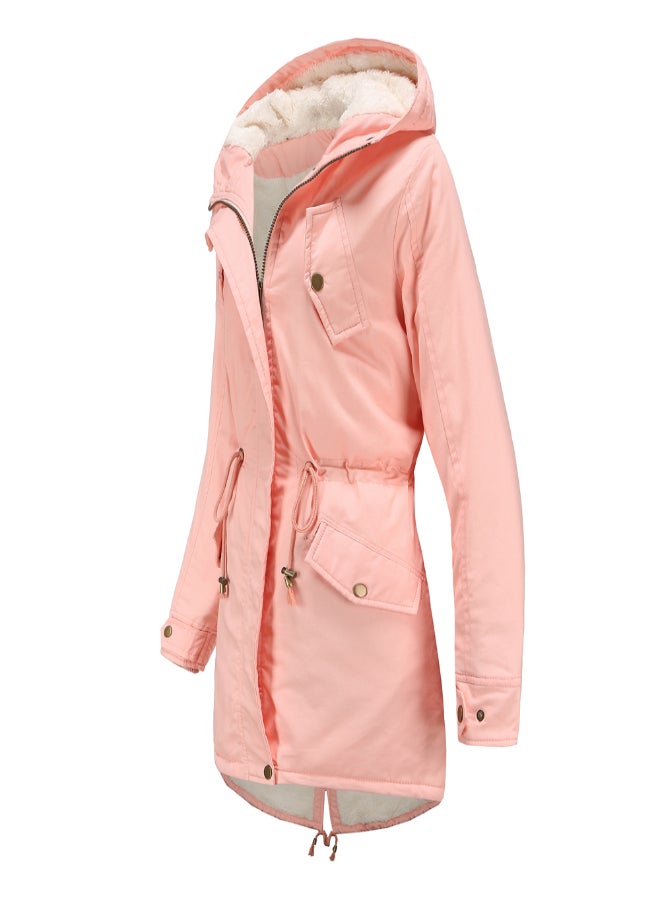 Hooded Neck Long Sleeve Parka Coat Pink  - Image 3