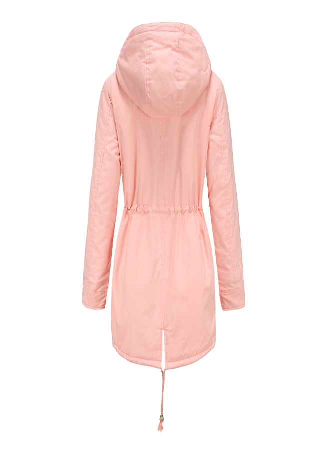 Hooded Neck Long Sleeve Parka Coat Pink  - Image 2