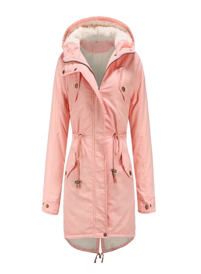 Hooded Neck Long Sleeve Parka Coat Pink  - Image 1