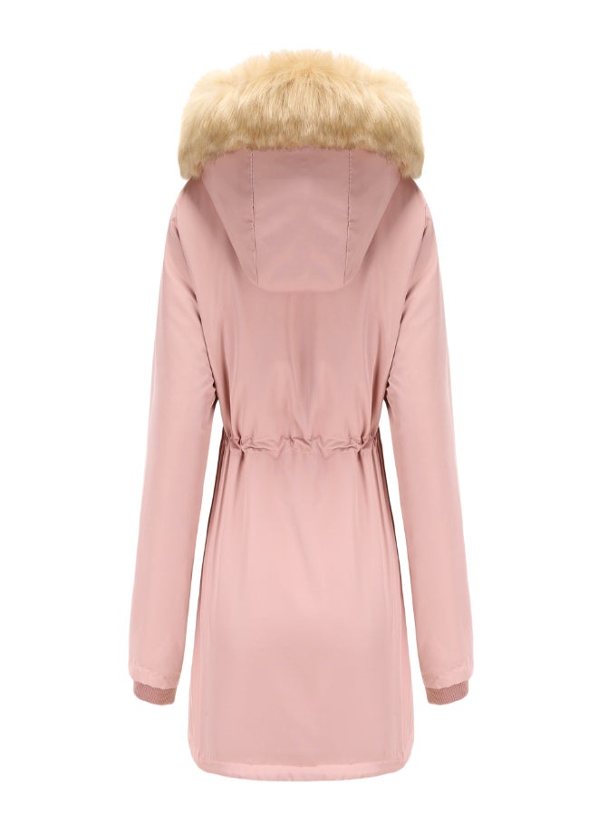 Hooded Neck Long Sleeve Coat Pink - Image 2
