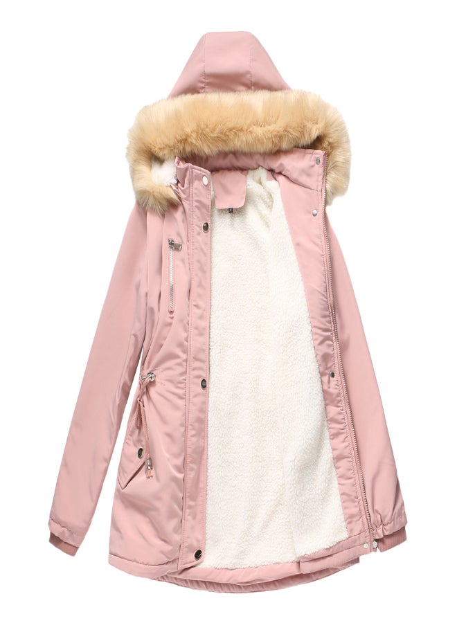 Hooded Neck Long Sleeve Coat Pink - Image 3