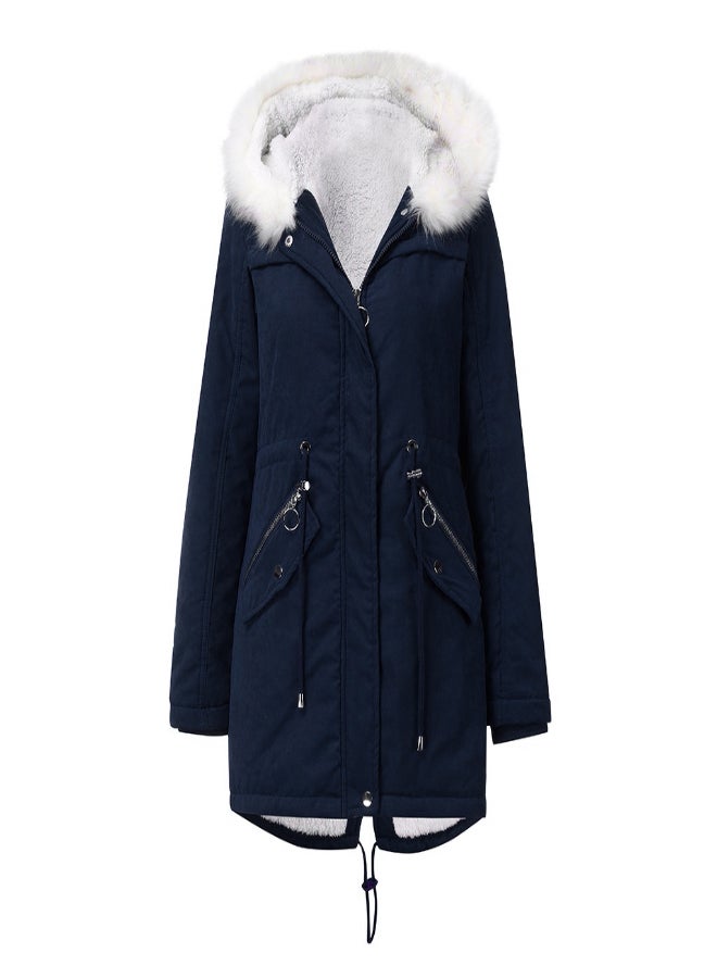 Hooded Neck Long Sleeve Parka Coat Blue  - Image 1