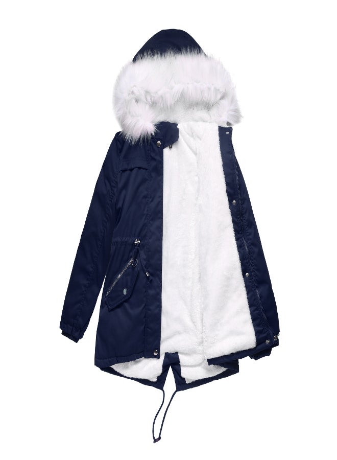 Hooded Neck Long Sleeve Parka Coat Blue  - Image 3