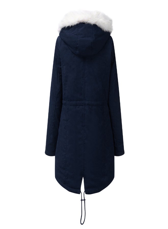 Hooded Neck Long Sleeve Parka Coat Blue  - Image 2