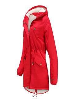 Generic Hooded Neck Long Sleeve Parka Coat Red  - Image 3
