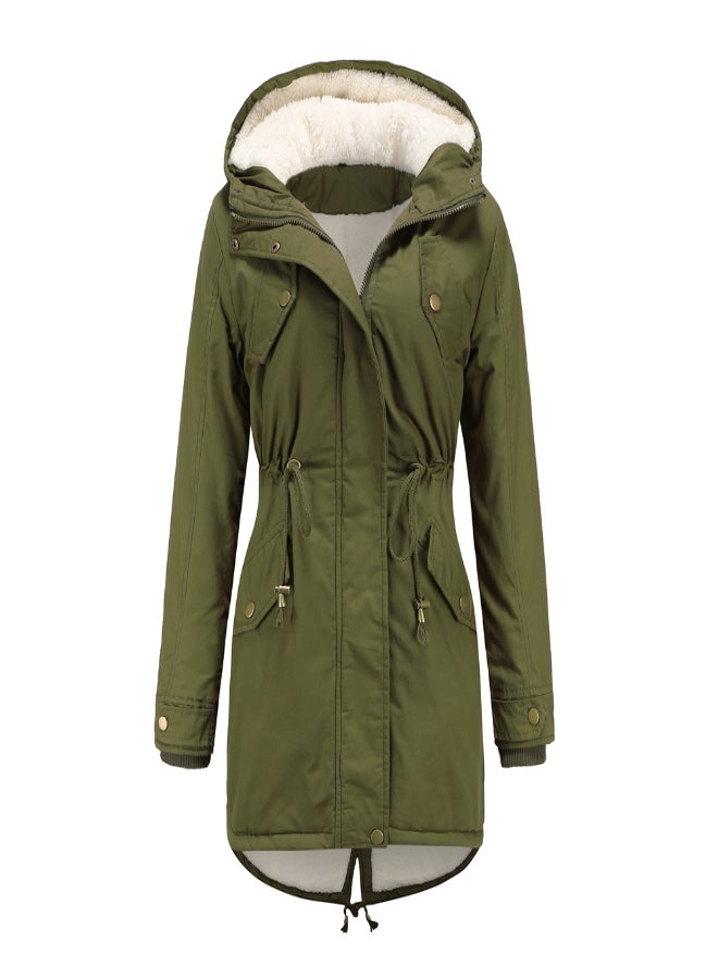 Hooded Neck Long Sleeve Parka Coat Green  - Image 1