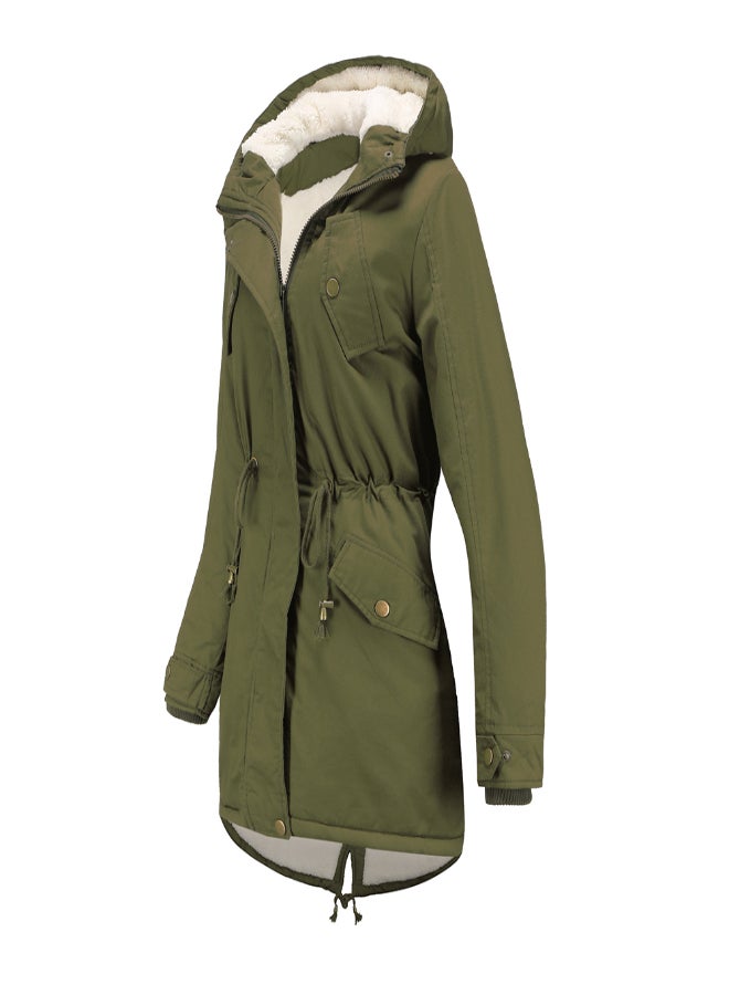 Hooded Neck Long Sleeve Parka Coat Green  - Image 3