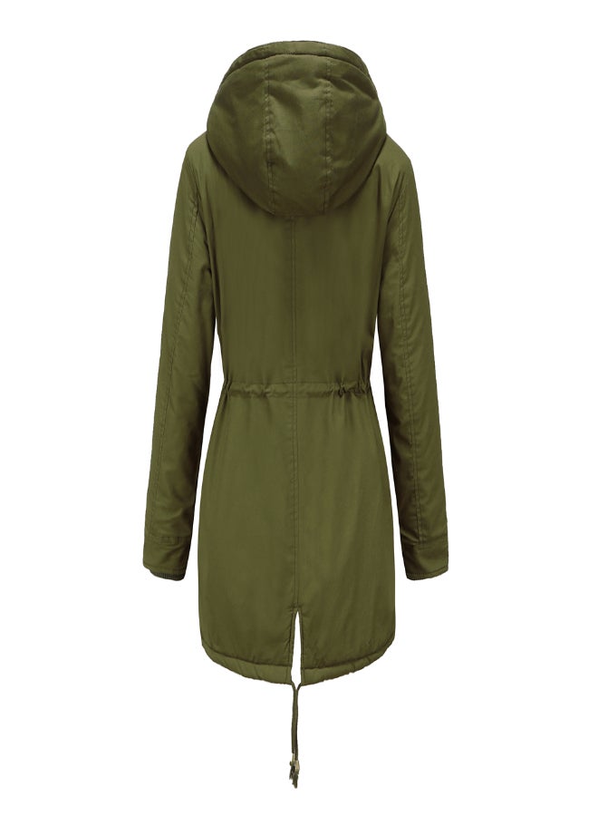 Hooded Neck Long Sleeve Parka Coat Green  - Image 2