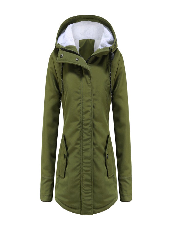 Hooded Neck Long Sleeve Parka Coat Green  - Image 1