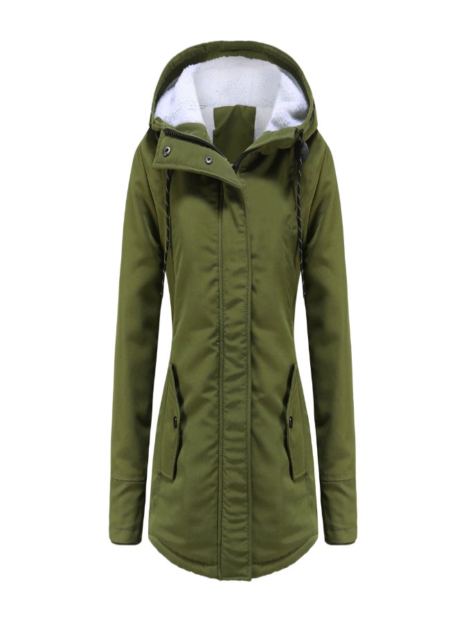 Hooded Neck Long Sleeve Parka Coat Green  - Image 3