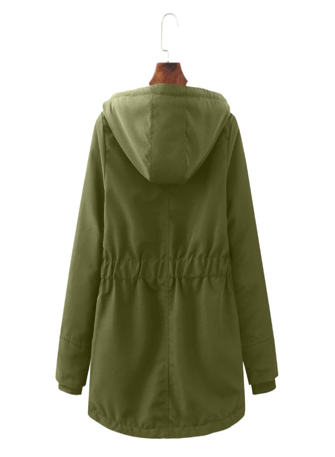 Hooded Neck Long Sleeve Parka Coat Green  - Image 2