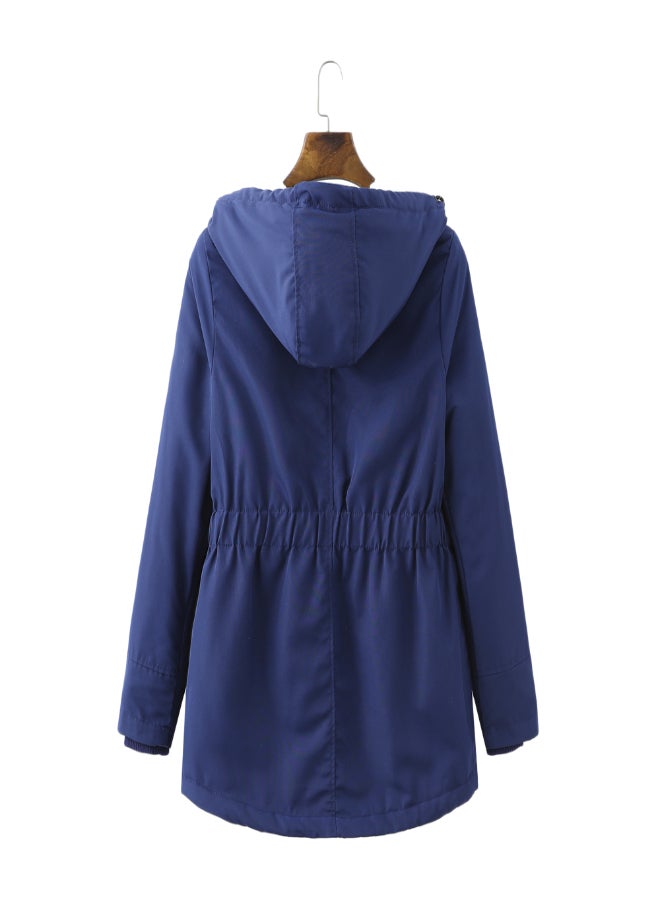 Hooded Neck Long Sleeve Parka Coat Navy Blue  - Image 2