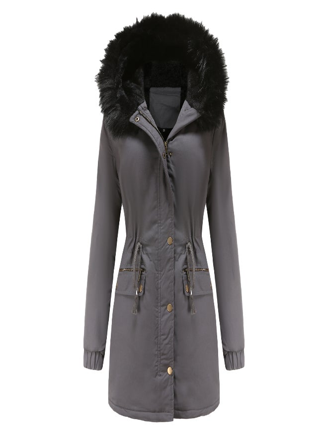 Hooded Neck Long Sleeve Parka Coat Grey  - Image 1