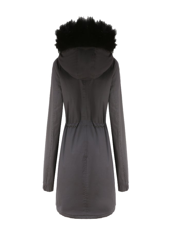 Hooded Neck Long Sleeve Parka Coat Grey  - Image 2