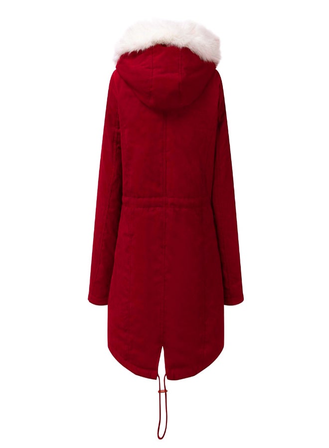 Hooded Neck Long Sleeve Parka Coat Red  - Image 2