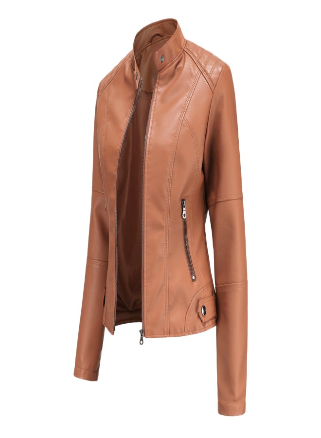 Long Sleeve Biker Jacket Camel - Image 3