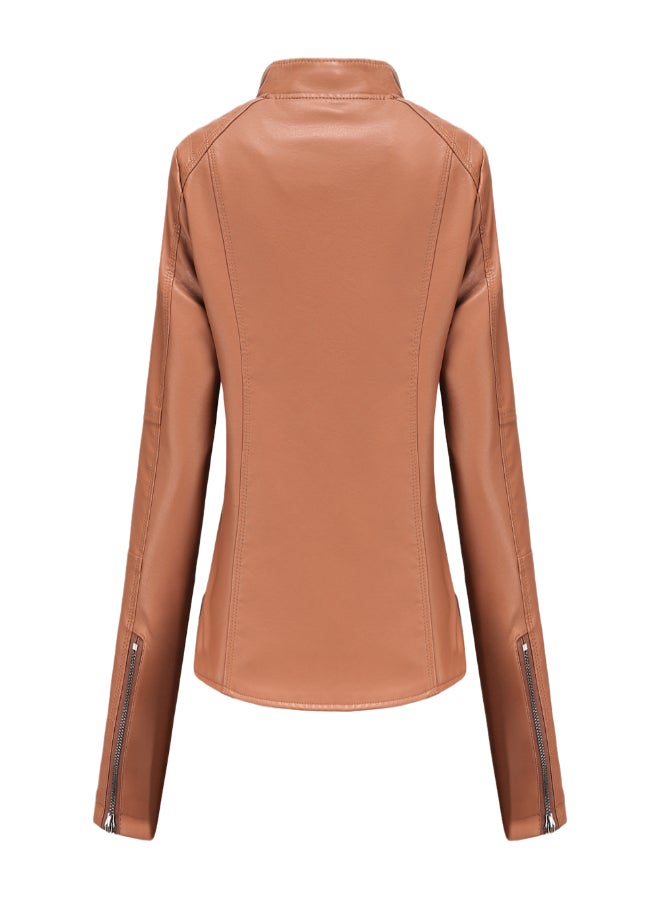 Long Sleeve Biker Jacket Camel - Image 2