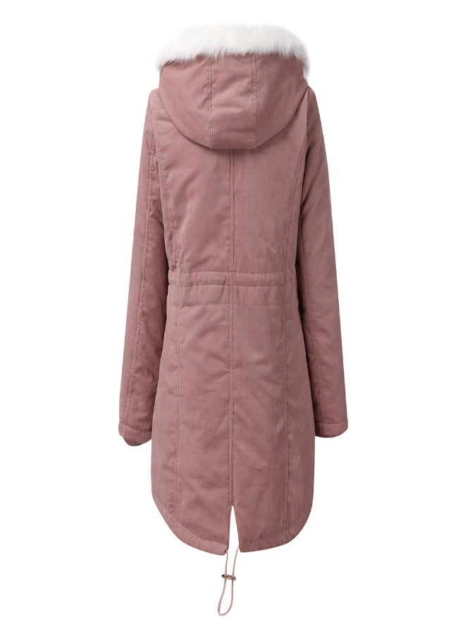 Hooded Neck Long Sleeve Parka Coat Pink  - Image 2