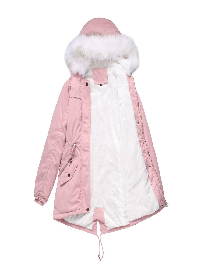 Hooded Neck Long Sleeve Parka Coat Pink  - Image 3