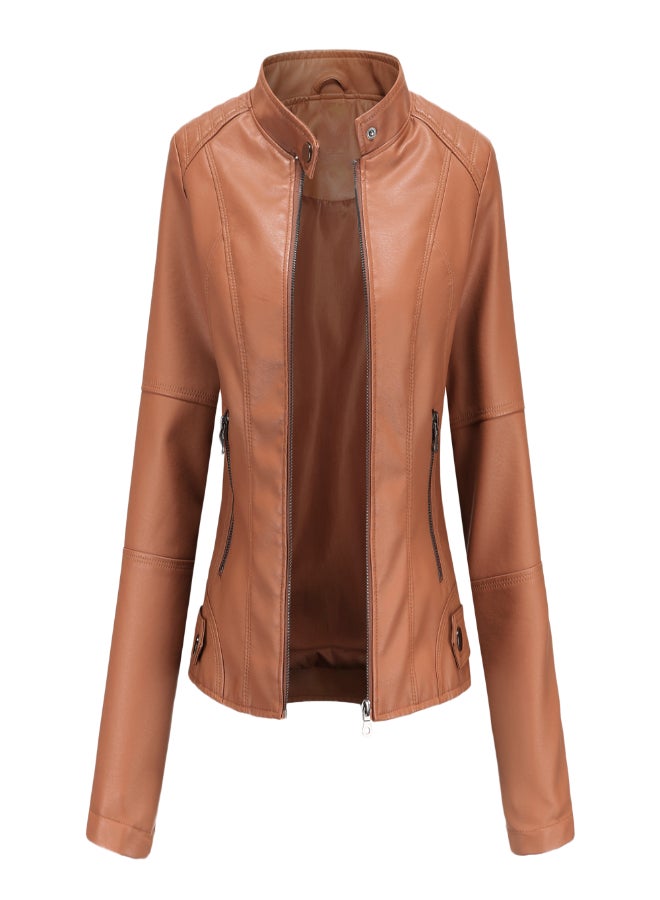 Long Sleeve Biker Jacket Camel - Image 1