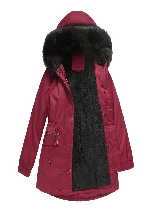 Hooded Neck Long Sleeve Coat Red - Image 1
