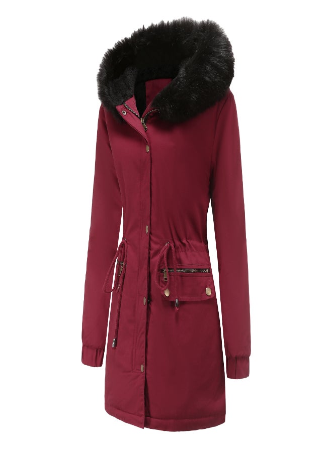 Hooded Neck Long Sleeve Coat Red - Image 3
