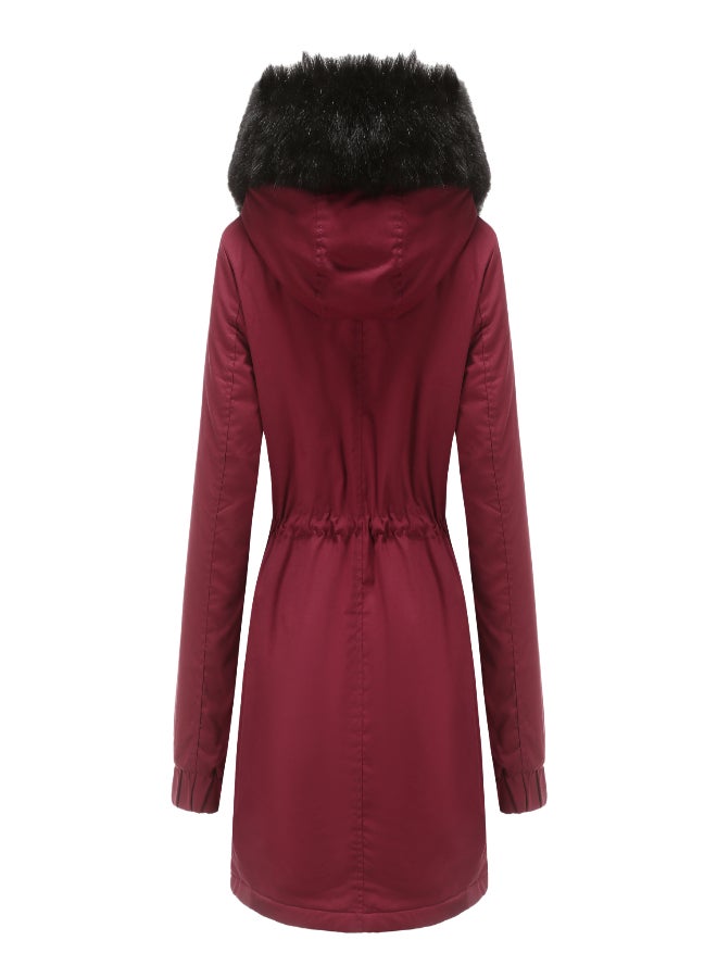 Hooded Neck Long Sleeve Coat Red - Image 2