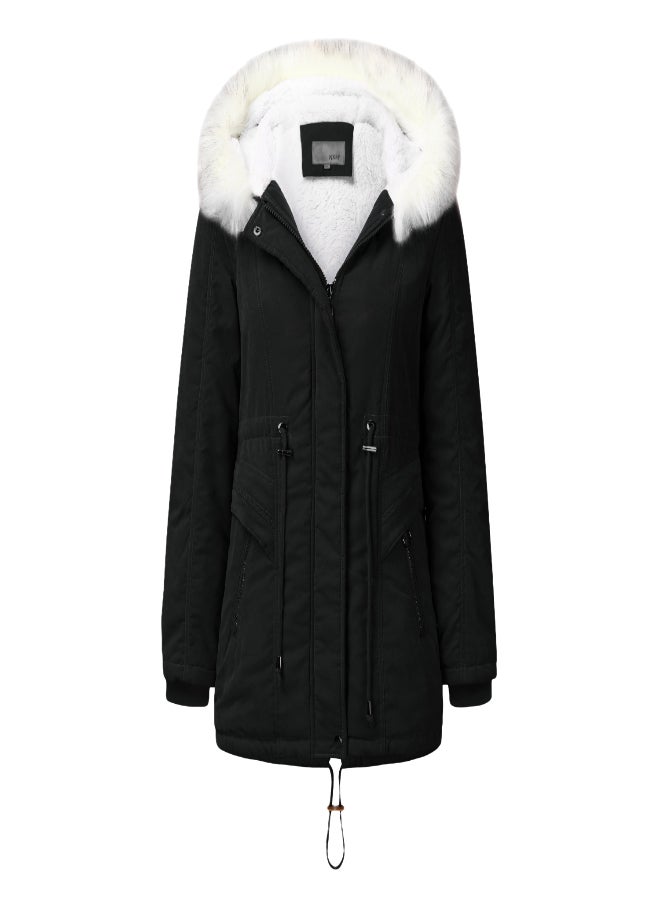 Hooded Neck Long Sleeve Parka Coat Black  - Image 1