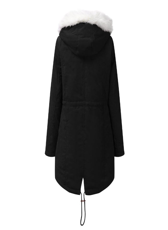 Hooded Neck Long Sleeve Parka Coat Black  - Image 2