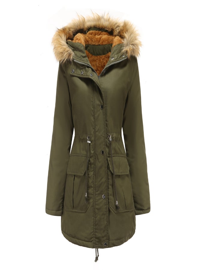 Hooded Neck Long Sleeve Parka Coat Green  - Image 1