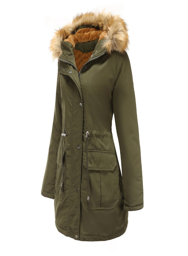 Hooded Neck Long Sleeve Parka Coat Green  - Image 3